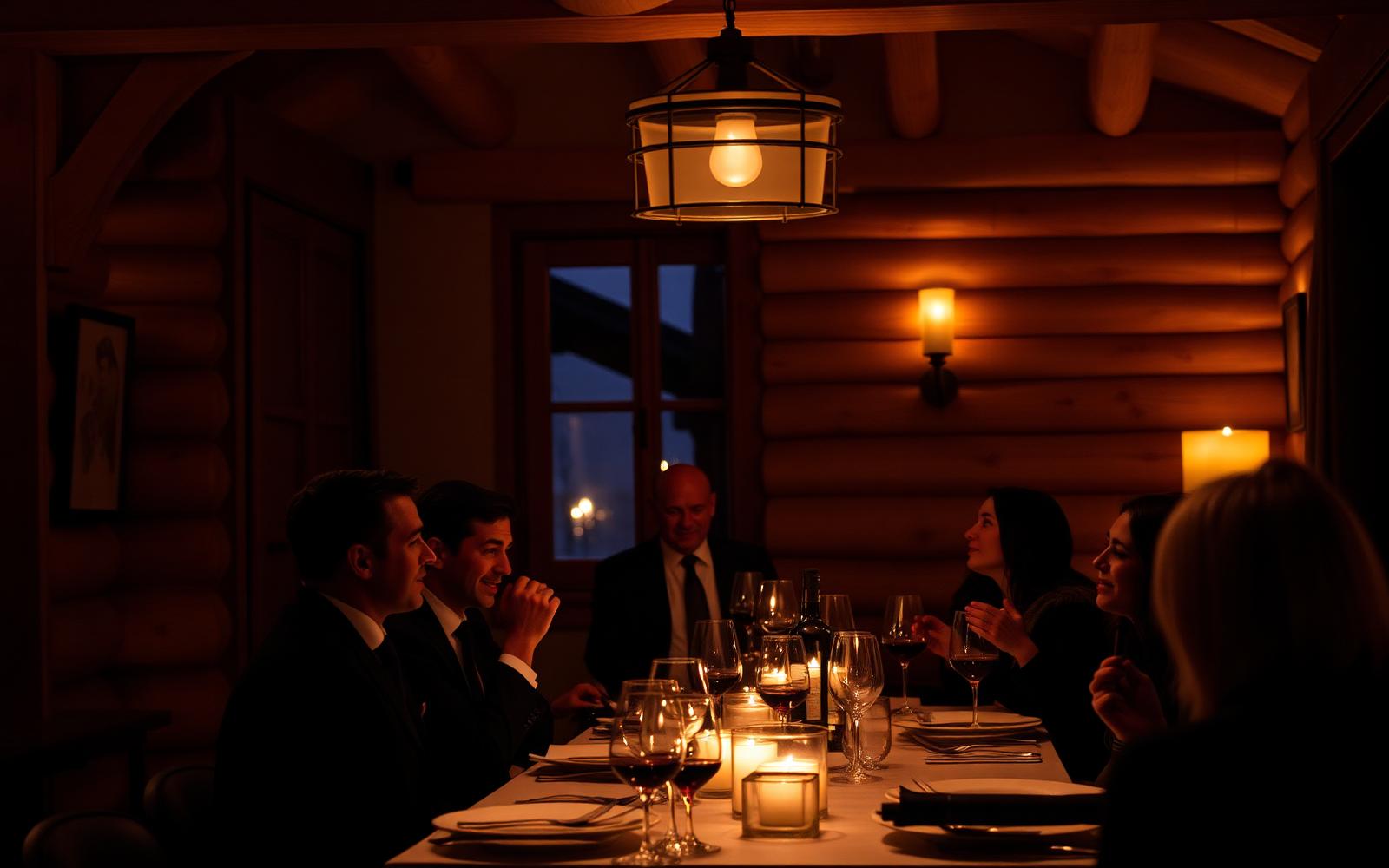 Group dinner with candles and wine